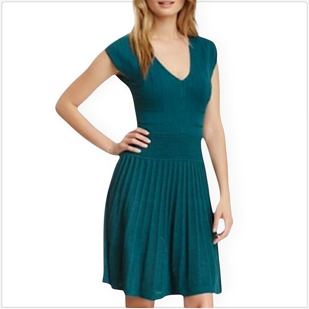Max Studio Legion Blue Teal Textured Cap Sleeve Sweater Dress New NWT Size L